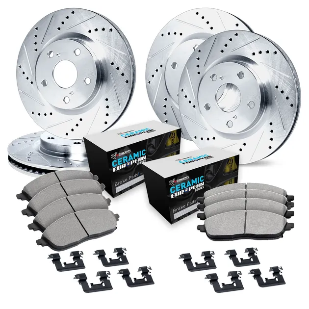 R1 Concepts WGTH2-73011 Brake Rotors - D/S - Silver W/ Euro Ceramic Pads & Hdw